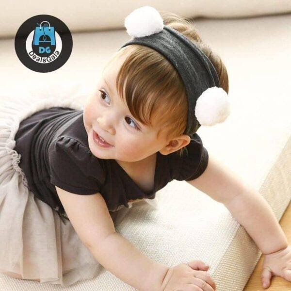 Girls’ Cotton Headband with Pompoms Mother and Kids Baby and Kid's Clothing and Accessories Girls Accessories cb5feb1b7314637725a2e7: black pompom|white pompom