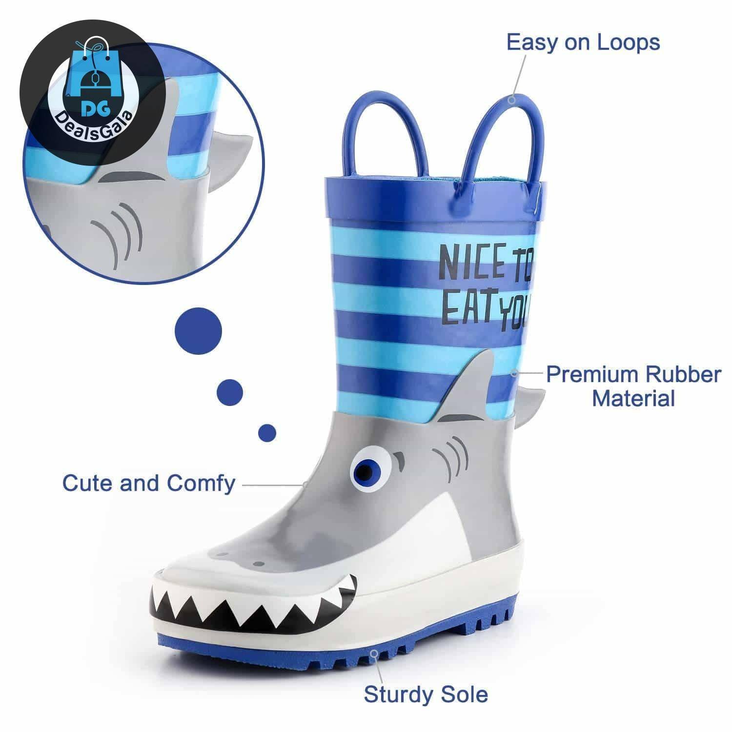 Kid's 3D Cartoon Shark Printed Waterproof Rubber Boots