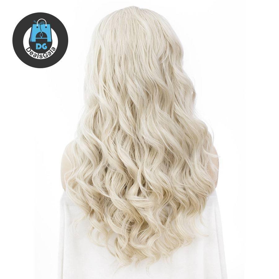 Platinum Blonde Long Wavy Lace Synthetic Hair Wig