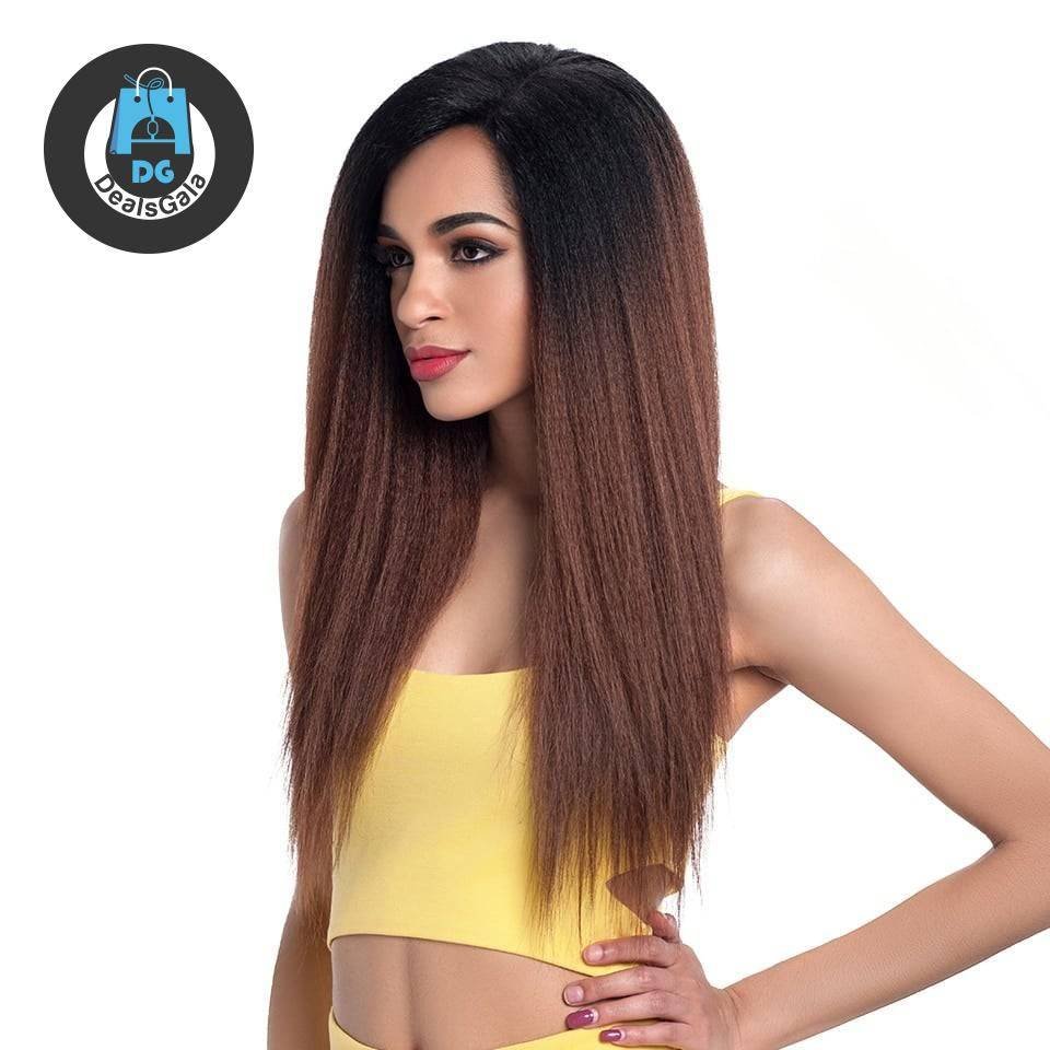 Ombre Long Kinky Straight Lace Synthetic Hair Wig