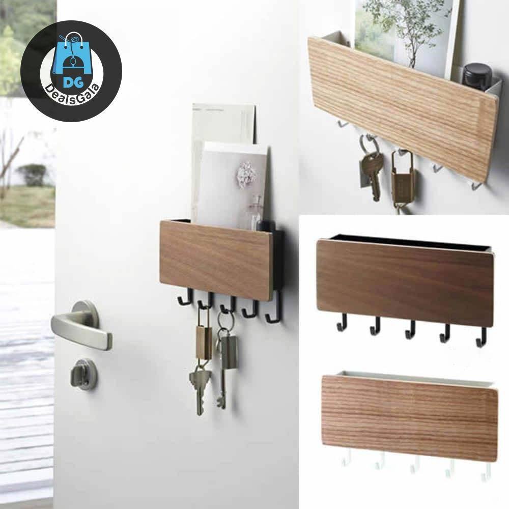 Wall Mounted Wood Colored Rack with Hooks