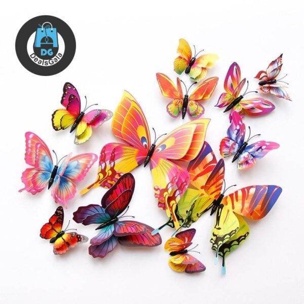 Double Layer 3D Butterfly Shaped Wall Sticker 12 pcs Set Home Equipment / Appliances cb5feb1b7314637725a2e7: Blue|Chinese style|colorful|Fuchsia|Green|pink|Purple|Red|White|Yellow