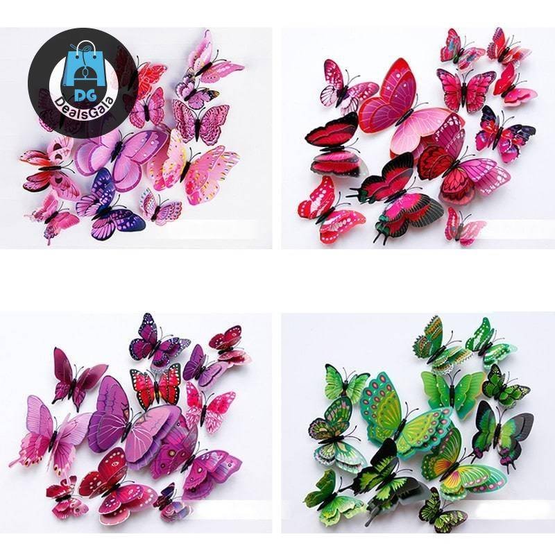 Double Layer 3D Butterfly Shaped Wall Sticker 12 pcs Set Home Equipment / Appliances cb5feb1b7314637725a2e7: Blue|Chinese style|colorful|Fuchsia|Green|pink|Purple|Red|White|Yellow