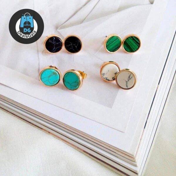 Minimalist Earrings with Natural Stone Jewelry Women Jewelry Earrings 8d255f28538fbae46aeae7: Black stone|Blue stone|The peacock green|White stone
