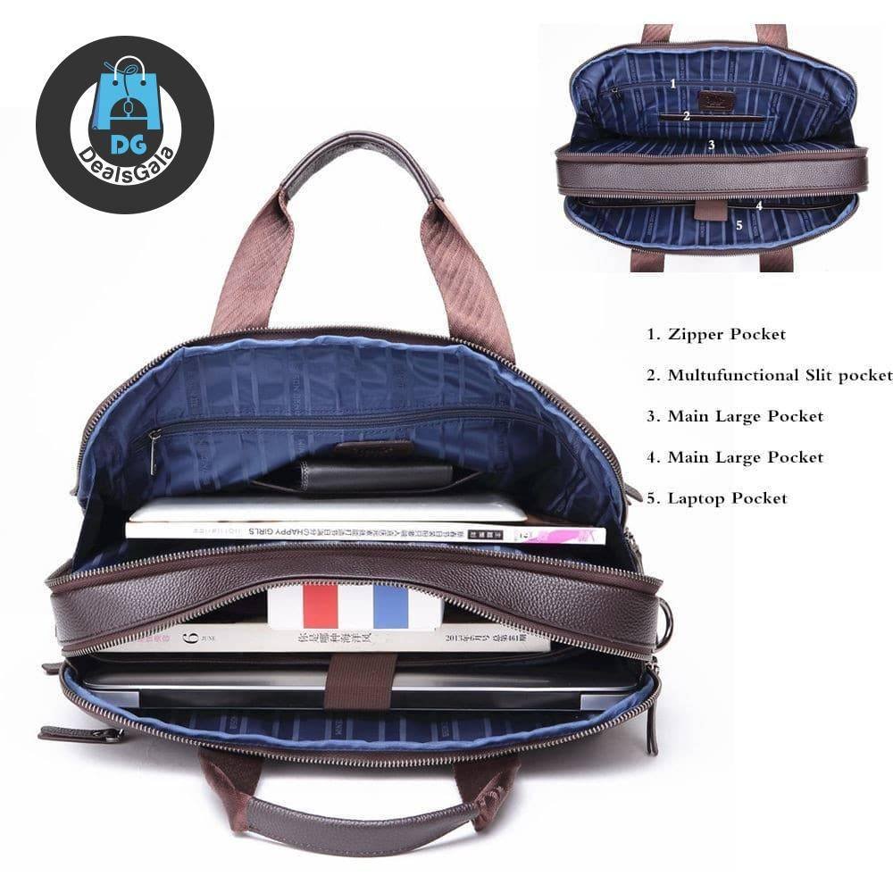 Business Genuine Leather Laptop Bag with Slit Pocket Laptops Laptop Accessories cb5feb1b7314637725a2e7: Black|Coffee