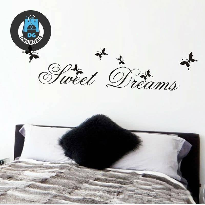 Sweet Dreams Wall Sticker with Butterflies Wall Decor Home Equipment / Appliances cb5feb1b7314637725a2e7: Black