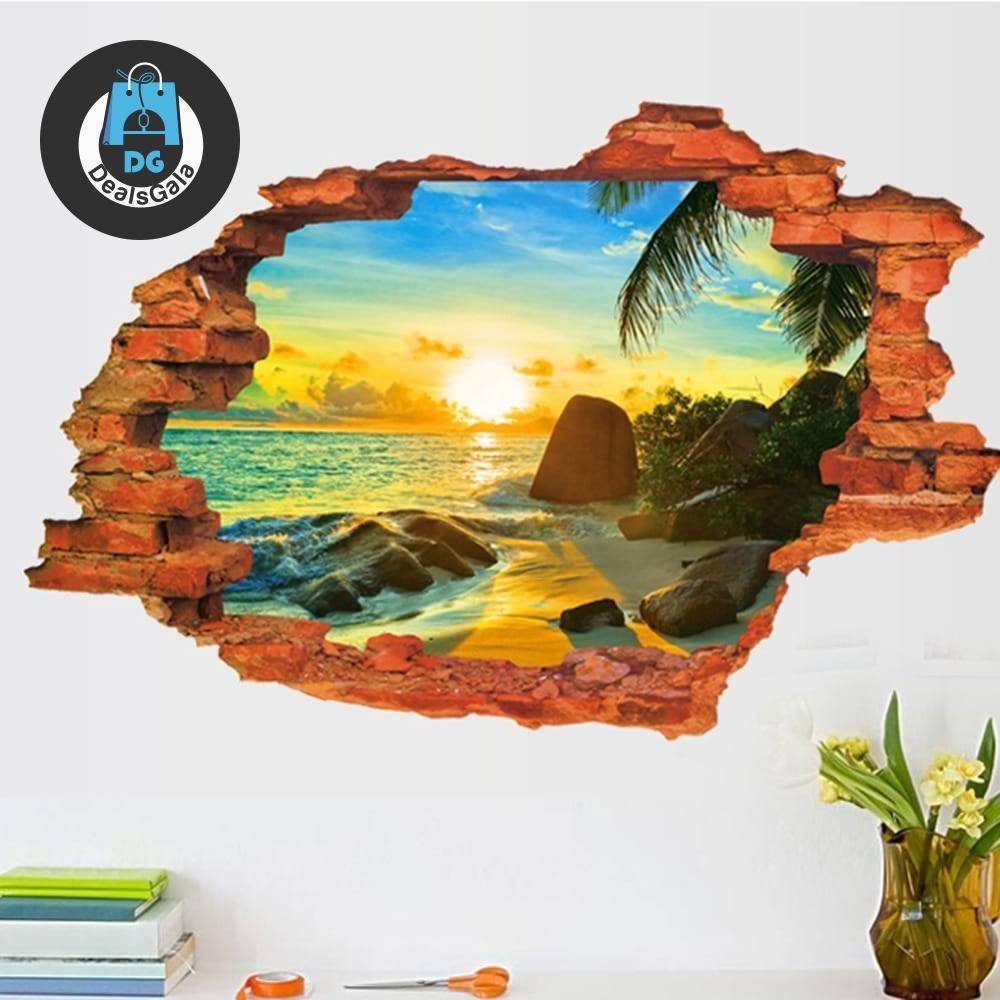 Colorful Removable 3D Wall Stickers With Broken Wall And Landscape Wall Decor Home Equipment / Appliances cb5feb1b7314637725a2e7: HM18024A|HM18024B|HM18024C|HM18024D|HM18024E|HM18024F|HM18024G
