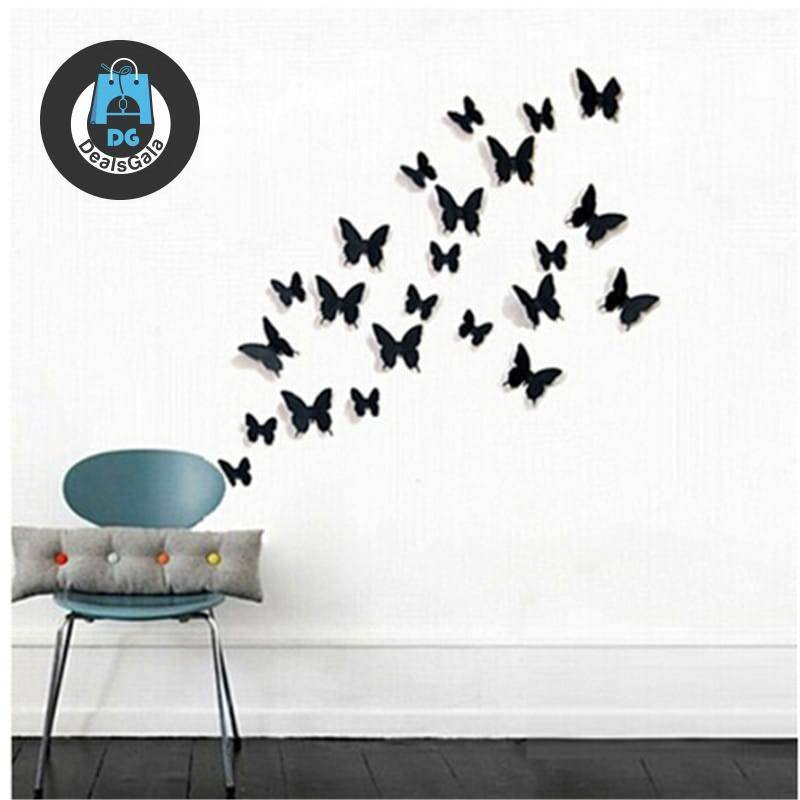 Adhesive Butterfly Wall Stickers for Home Decor, 12 Pcs/Lot Wall Decor Home Equipment / Appliances cb5feb1b7314637725a2e7: Black|Blue|Green|pink|Red|White|Yellow
