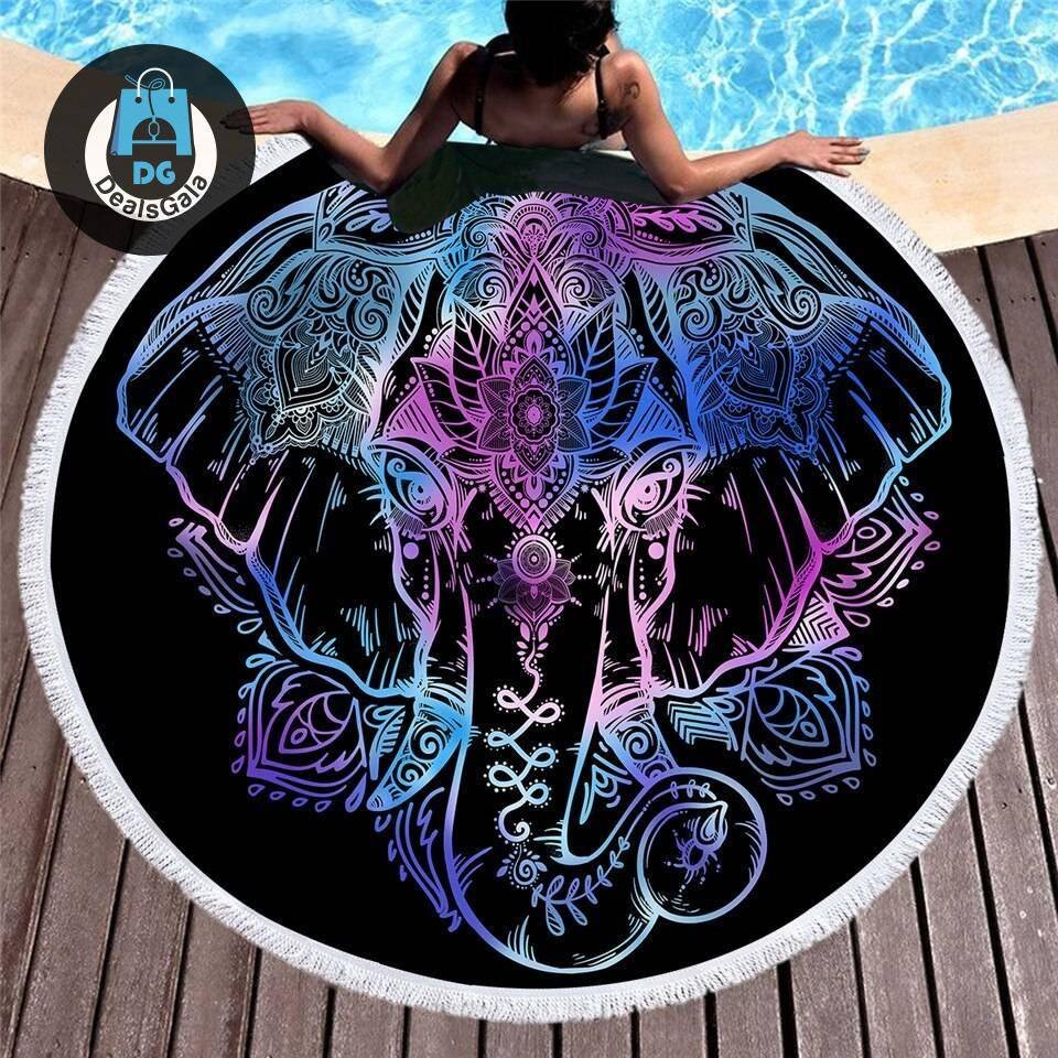 Bohemian Elephant Printed Round Beach Towel