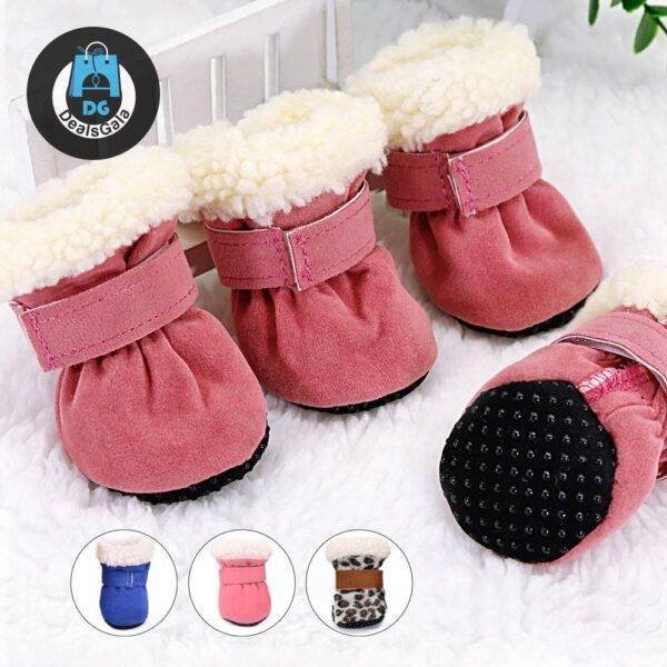 Anti-Slip Winter Dog Shoes 4 pcs Set Pet supplies cb5feb1b7314637725a2e7: Blue|leopard|pink