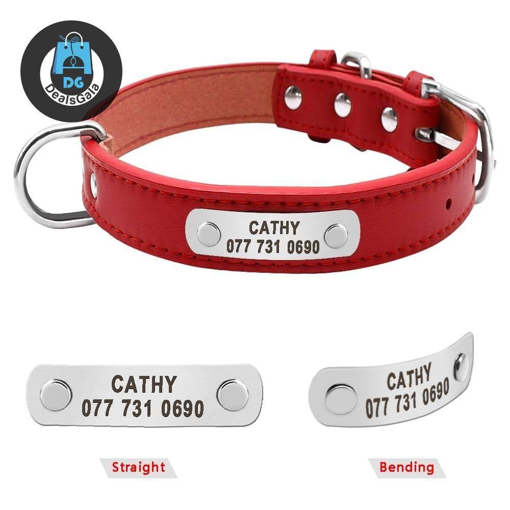 Dog Collar with Customizable ID Tag Pet supplies cb5feb1b7314637725a2e7: Black|Brown|Red