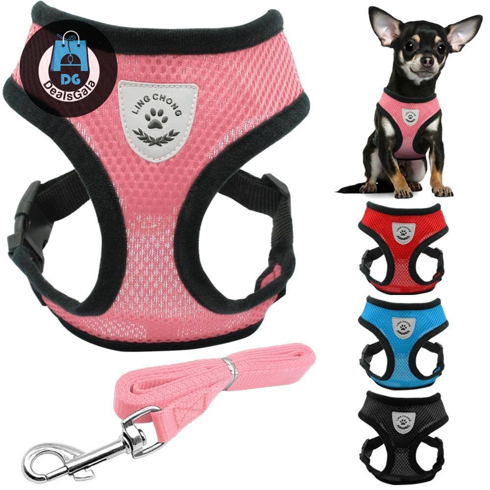 Soft Breathable Nylon Dog Harness and Leash Set Pet supplies cb5feb1b7314637725a2e7: Black|Blue|pink|Red