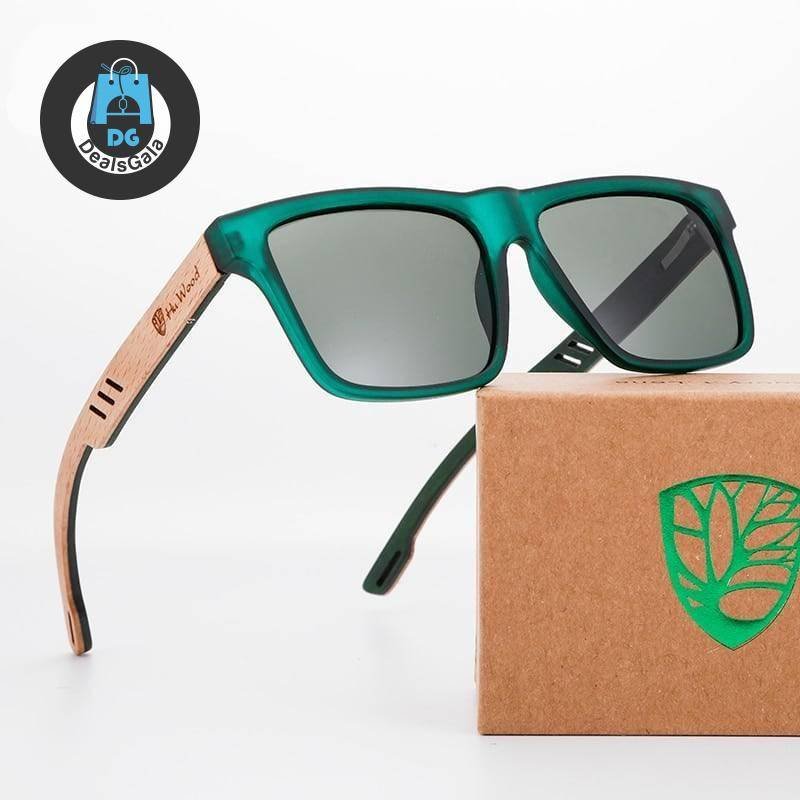 Men's Polarized Square Sunglass with Wooden Temples