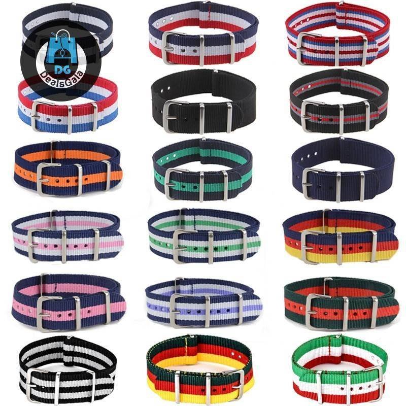 Causal Nylon Watch Straps Smartwatches Watches Band 58c99d5d65c49cc7bea0c0: Black Gray|Black Red Black|Blue White Green|Blue White Pink|Blue White Purple|Blue White Red|Navy White Red|Yellow Red Green