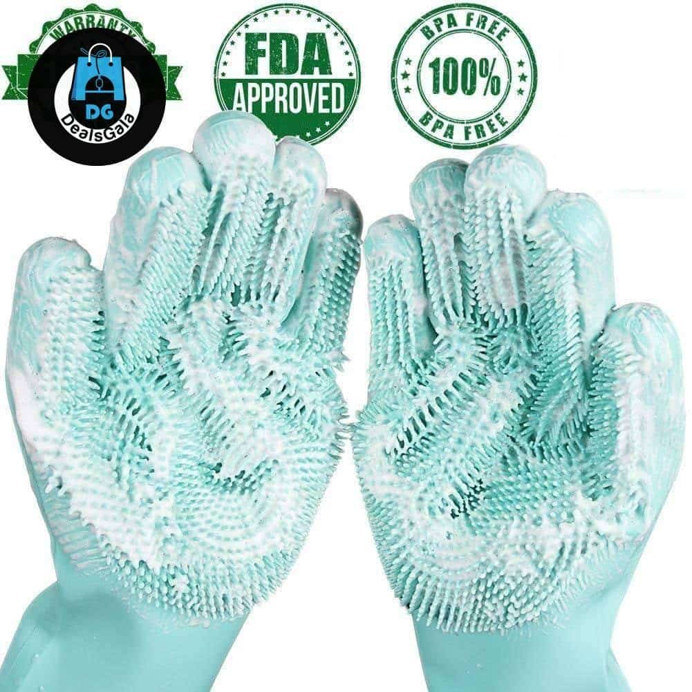 Silicone Dishwashing Scrubber Gloves cb5feb1b7314637725a2e7: Blue|Gray|Green|pink|Purple