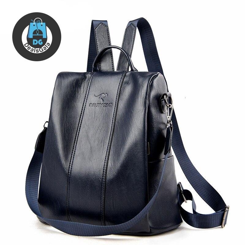 Anti-theft leather women backpack cb5feb1b7314637725a2e7: Black|Brown|light blue|navy blue|Purple|Red