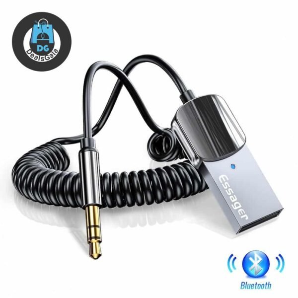 Essager Bluetooth Aux Adapter Dongle USB To 3.5mm Jack Car Audio Aux Bluetooth 5.0 Handsfree Kit For Car Receiver BT transmitter cb5feb1b7314637725a2e7: Black 
