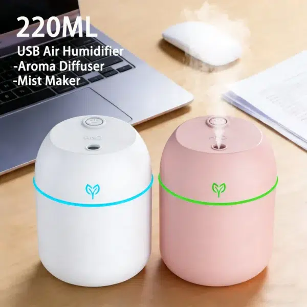 220ml Mini Ultrasonic Air Humidifier Dual Mist on Work Desk
