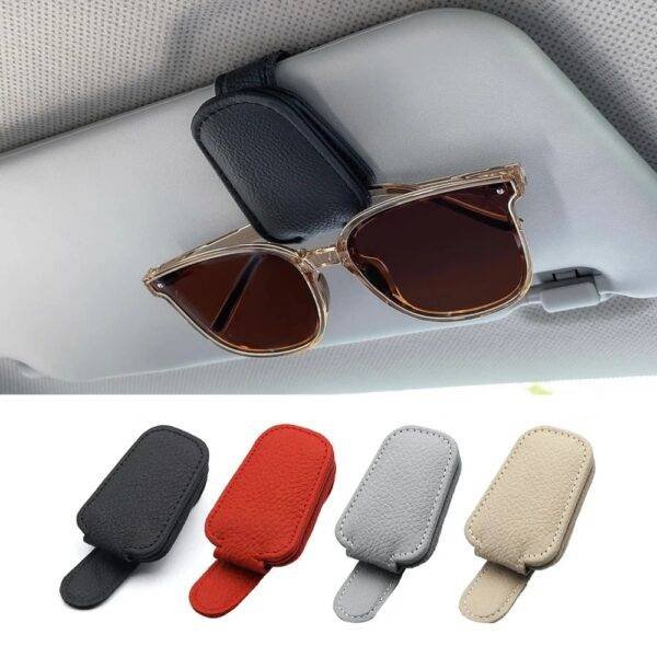 Car Sun Visor Magnetic Leather Sunglasses Holder Clip 6ee592b94717cd7ccdf72f: beige|Black|Grey|Red 